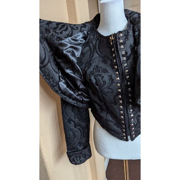 Dracula Clothing Gothic Black Steampunk Coat Jacket Women L Evil Queen Jacquard - Picture 3 of 16